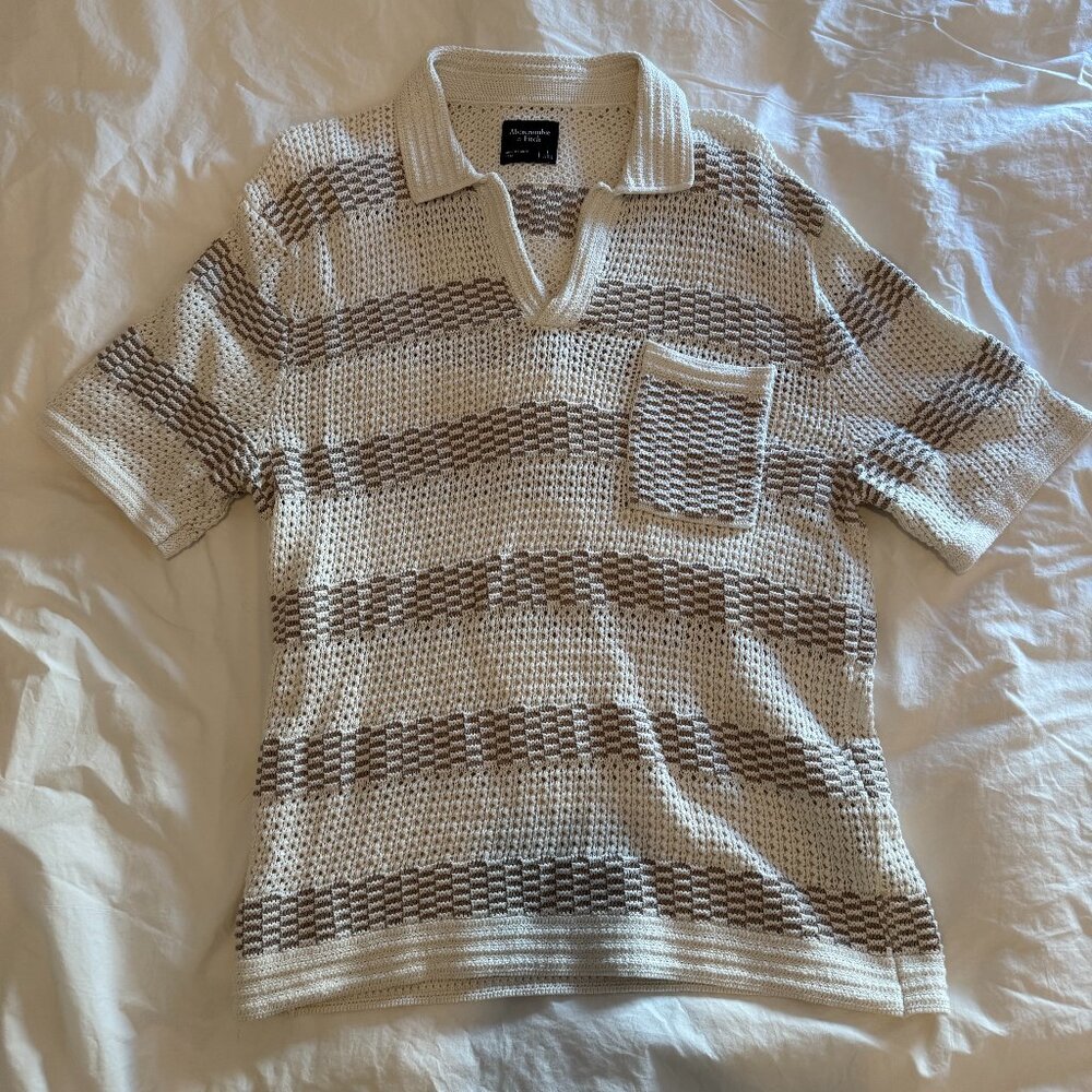 Abercrombie Woven Beach Pocket Polo White/Cream - Large